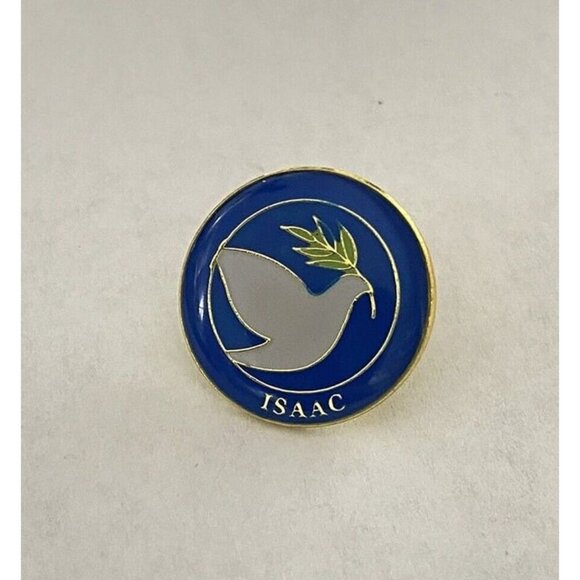 Issac White Peace Dove Branch In Beak Blue Lapel Pin Zechovoy Vintage - Picture 1 of 6